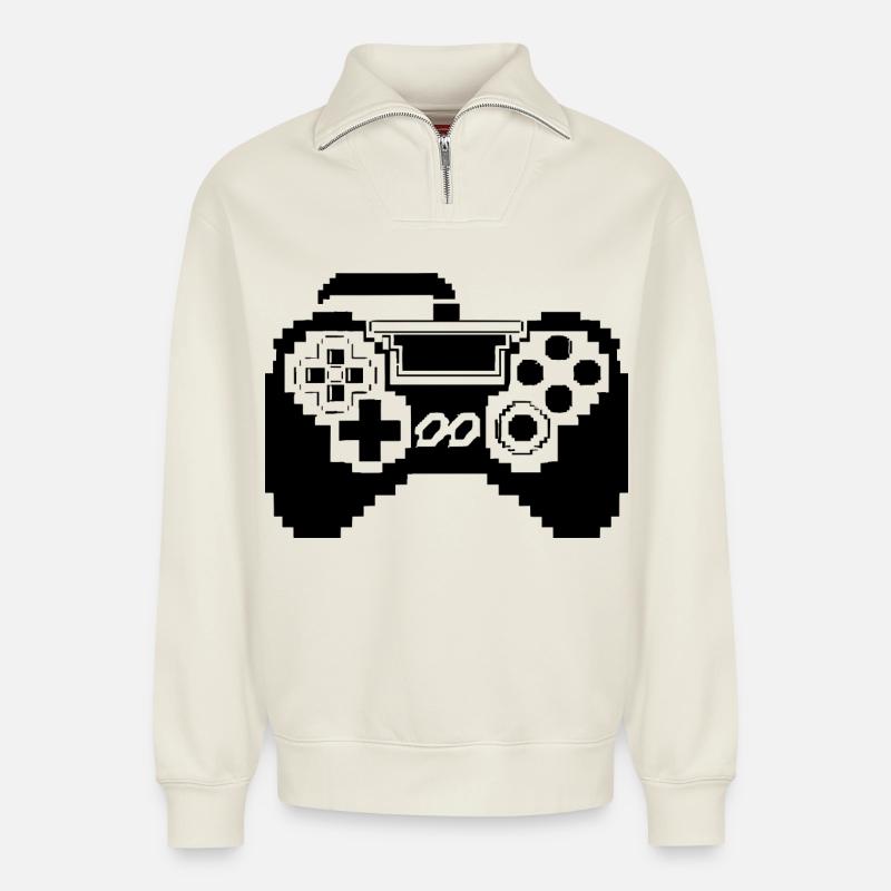 Gamepad Pixel Grafik - Relaxed Unisex Organic Half Zip Sweatshirt – von SPREAD - Naturweiß