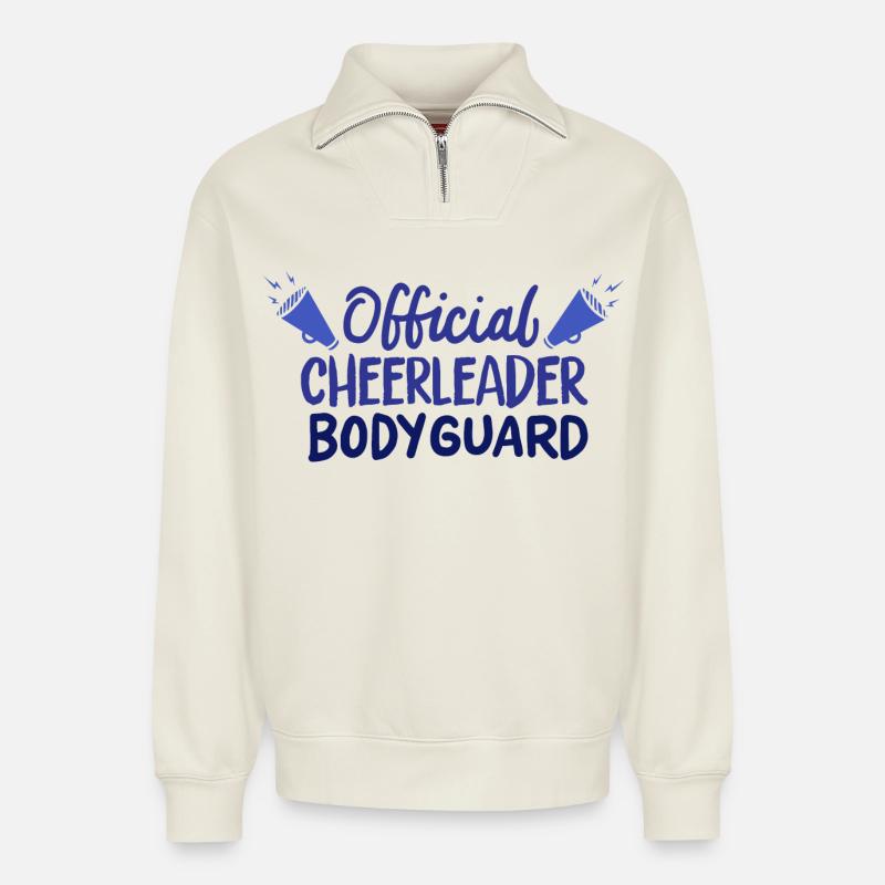 Männlicher Cheerleader - Relaxed Unisex Organic Half Zip Sweatshirt – von SPREAD - Naturweiß
