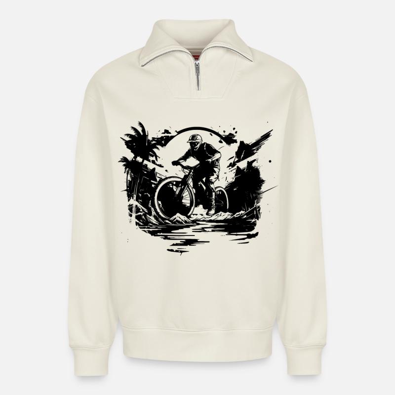 Vtt - Sweat unisexe décontracté en coton biologique à demi-zip – de SPREAD - blanc cassé
