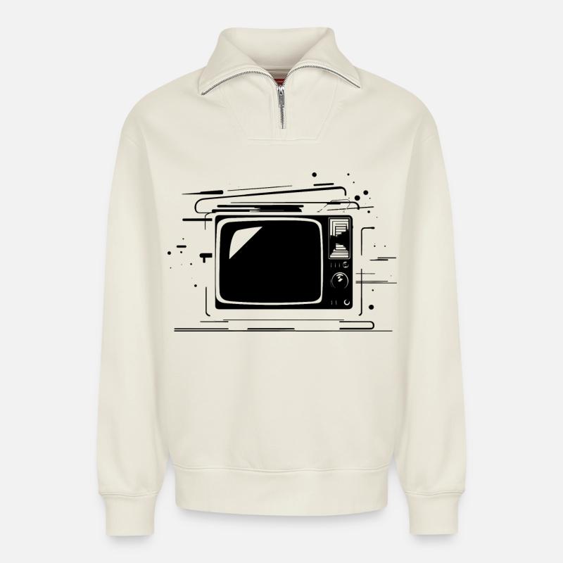 Oldtimer TV - Relaxed Unisex Organic Half Zip Sweatshirt – von SPREAD - Naturweiß
