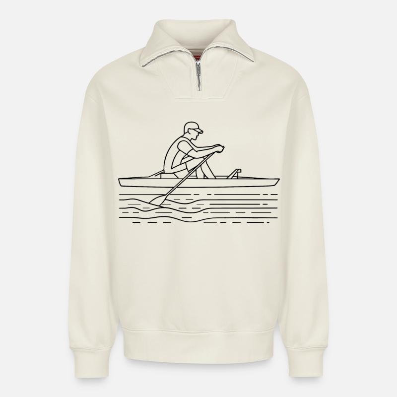Rower Drawing - Relaxed Unisex Organic Half Zip Sweatshirt – by SPREAD - off white