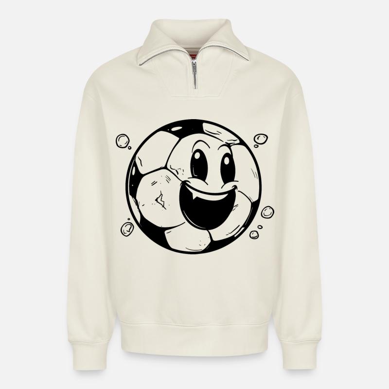 Fußball Comic - Relaxed Unisex Organic Half Zip Sweatshirt – von SPREAD - Naturweiß