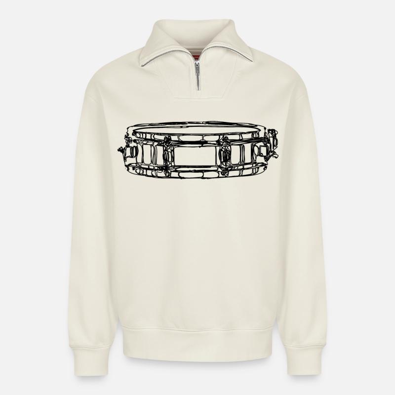Kleine Trommel - Relaxed Unisex Organic Half Zip Sweatshirt – von SPREAD - Naturweiß