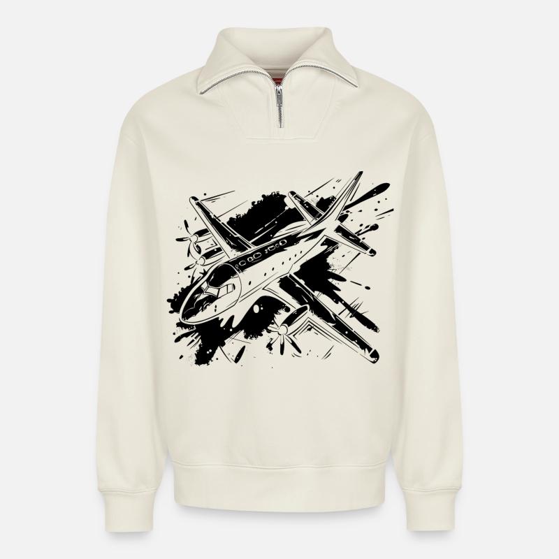 Luftfahrzeug - Relaxed Unisex Organic Half Zip Sweatshirt – von SPREAD - Naturweiß