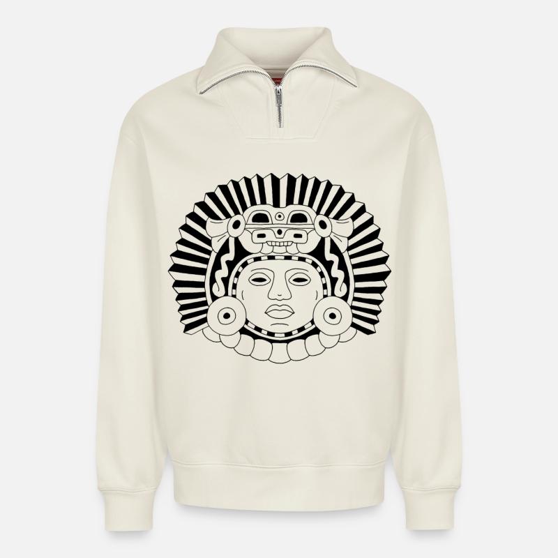 Roi dragon aztèque - Sweat unisexe décontracté en coton biologique à demi-zip – de SPREAD - blanc cassé