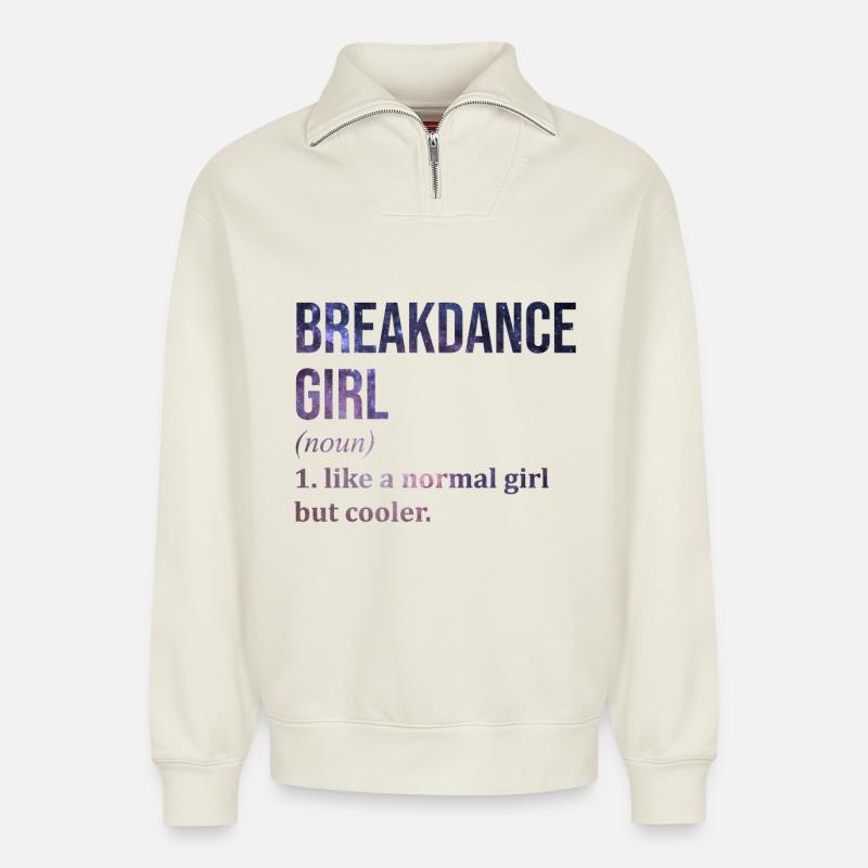 Breakdance - Sweat unisexe décontracté en coton biologique à demi-zip – de SPREAD - blanc cassé