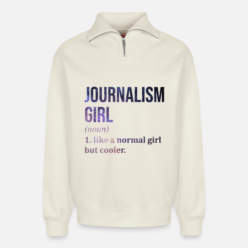 Journalismus - Relaxed Unisex Organic Half Zip Sweatshirt – von SPREAD - Naturweiß