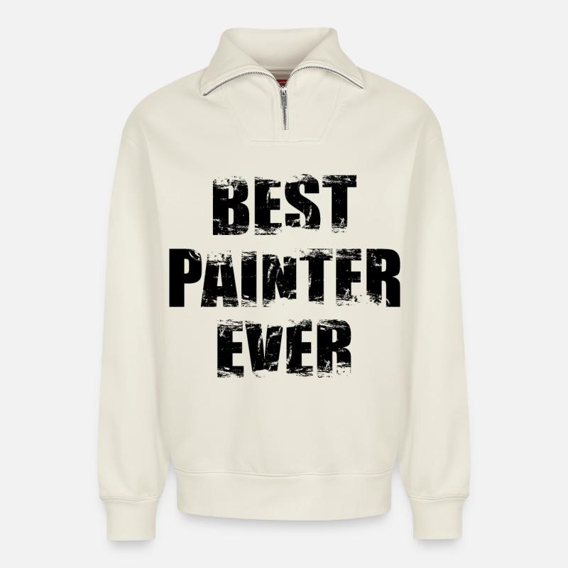 Bester Maler und Lackierer - Relaxed Unisex Organic Half Zip Sweatshirt – von SPREAD - Naturweiß