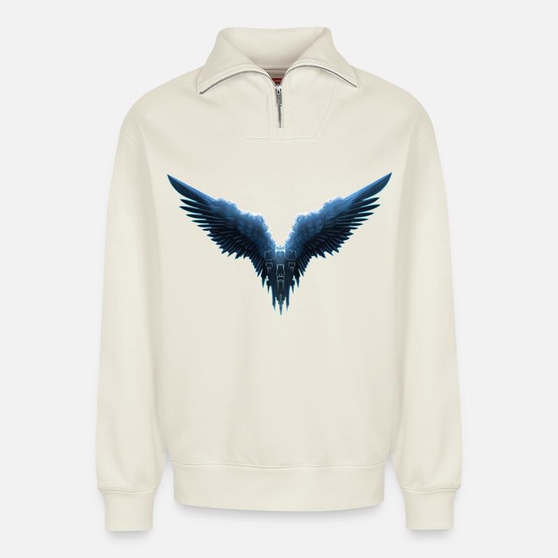 fly fly fly - Relaxed Unisex Organic Half Zip Sweatshirt – by SPREAD - off white
