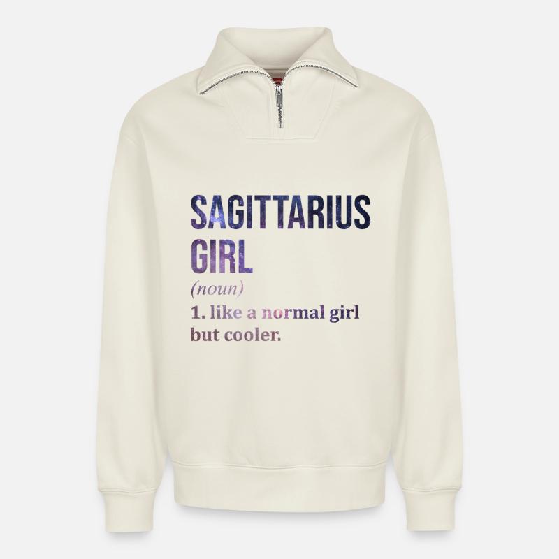 Sagittarius - Relaxed Unisex Organic Half Zip Sweatshirt – by SPREAD - off white