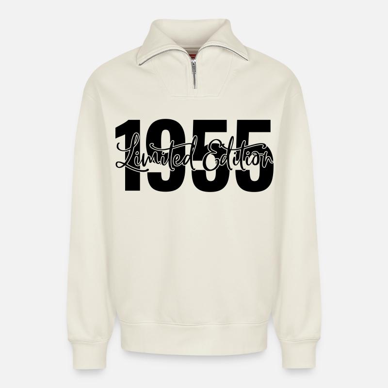 Edition limitée 1955 - Sweat unisexe décontracté en coton biologique à demi-zip – de SPREAD - blanc cassé