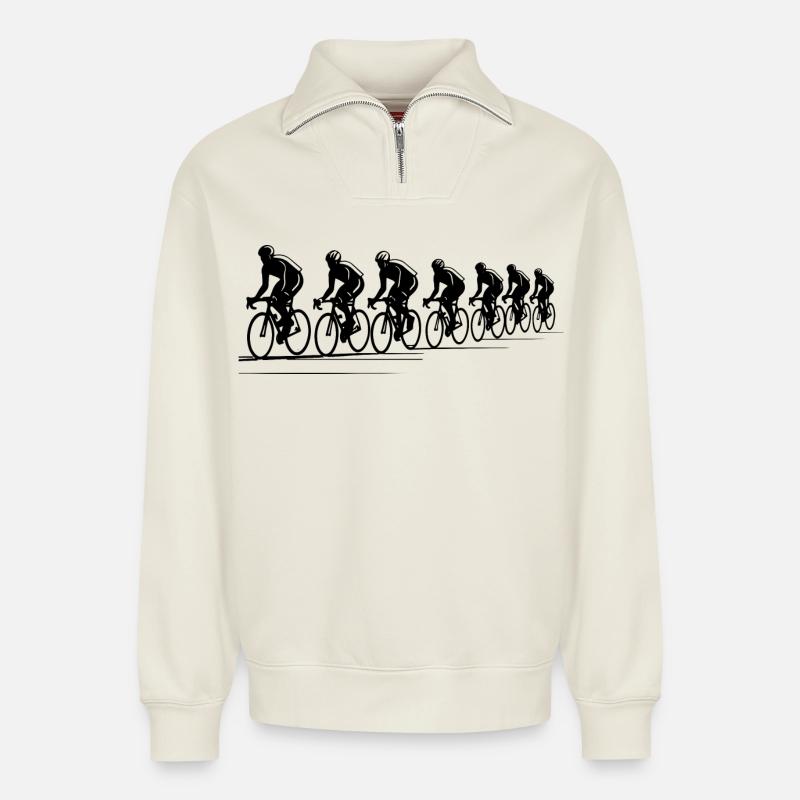 Radfahrer Zeichnung - Relaxed Unisex Organic Half Zip Sweatshirt – von SPREAD - Naturweiß