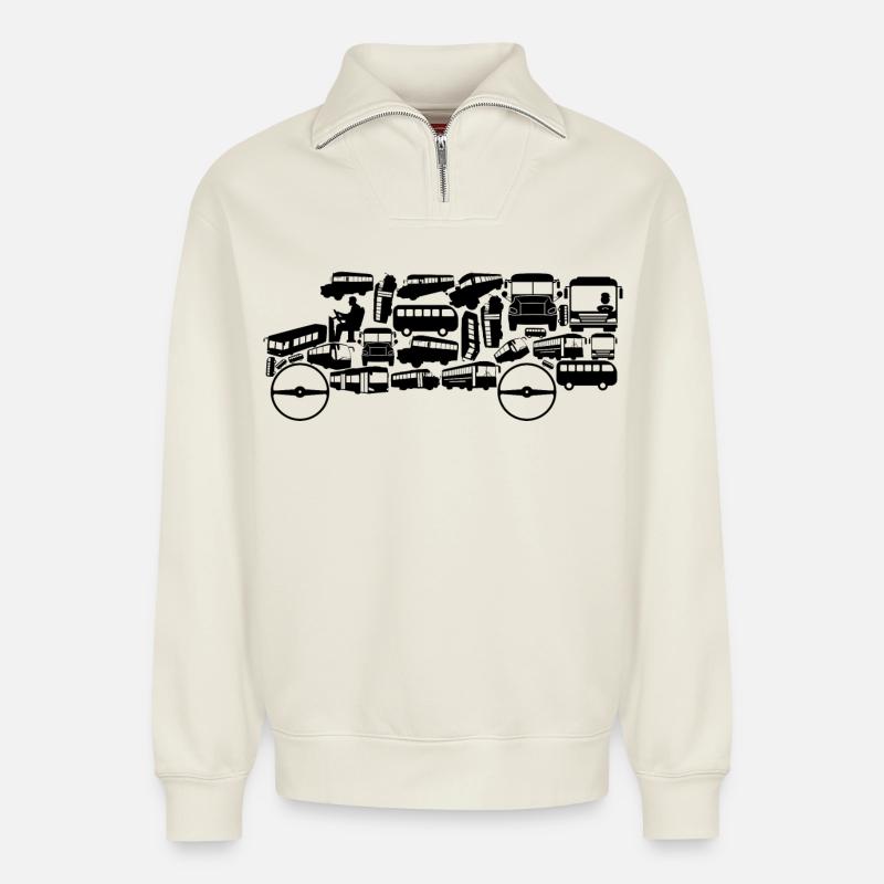 Bus - Sweat unisexe décontracté en coton biologique à demi-zip – de SPREAD - blanc cassé