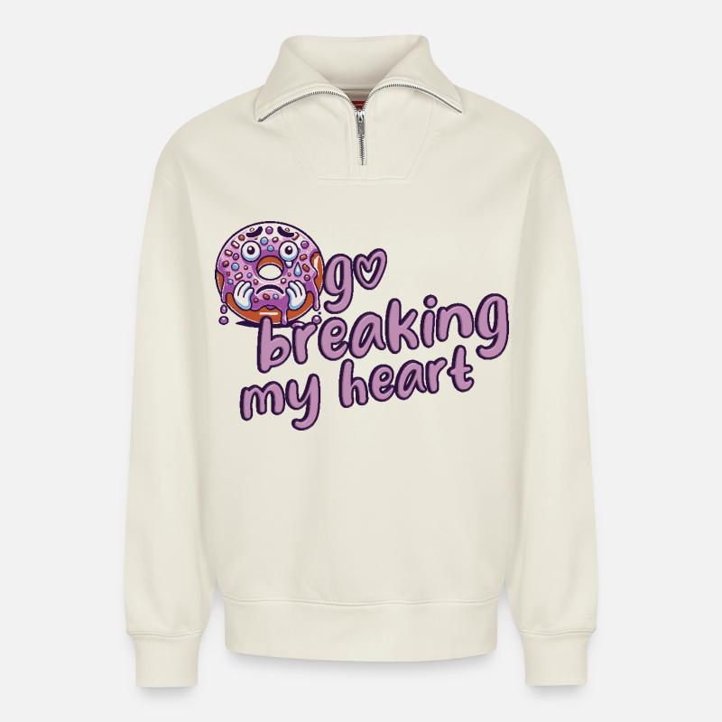 Beignet - Sweat unisexe décontracté en coton biologique à demi-zip – de SPREAD - blanc cassé