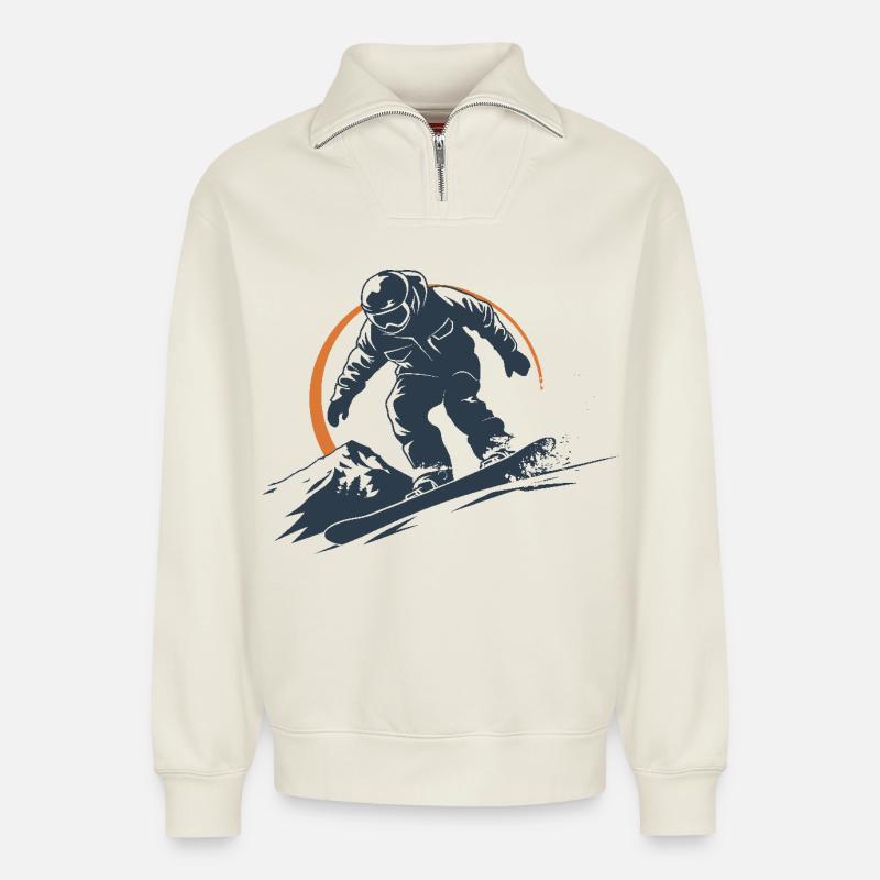 Snowboarder Grafik - Relaxed Unisex Organic Half Zip Sweatshirt – von SPREAD - Naturweiß