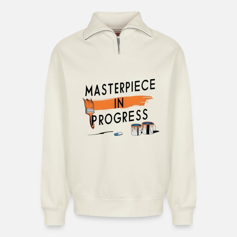 Masterpiece in Progress - Relaxed Unisex Organic Half Zip Sweatshirt – by SPREAD - off white