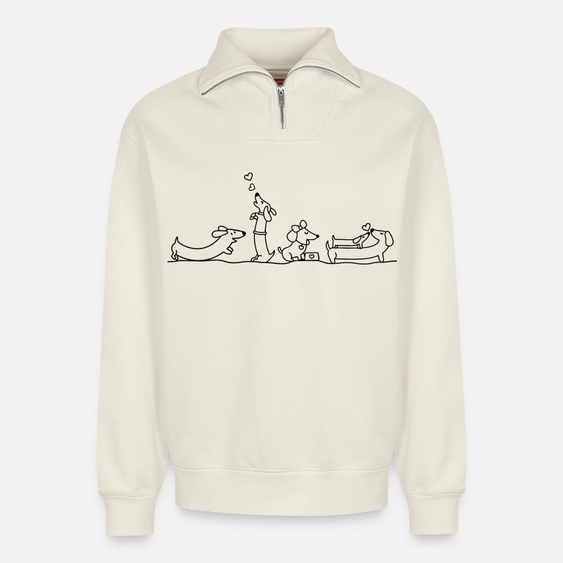 Liebevolle Dackelillustration - Relaxed Unisex Organic Half Zip Sweatshirt – von SPREAD - Naturweiß