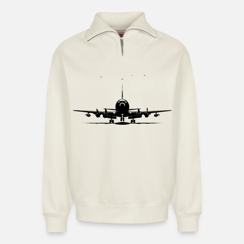 Düsenflugzeug - Relaxed Unisex Organic Half Zip Sweatshirt – von SPREAD - Naturweiß