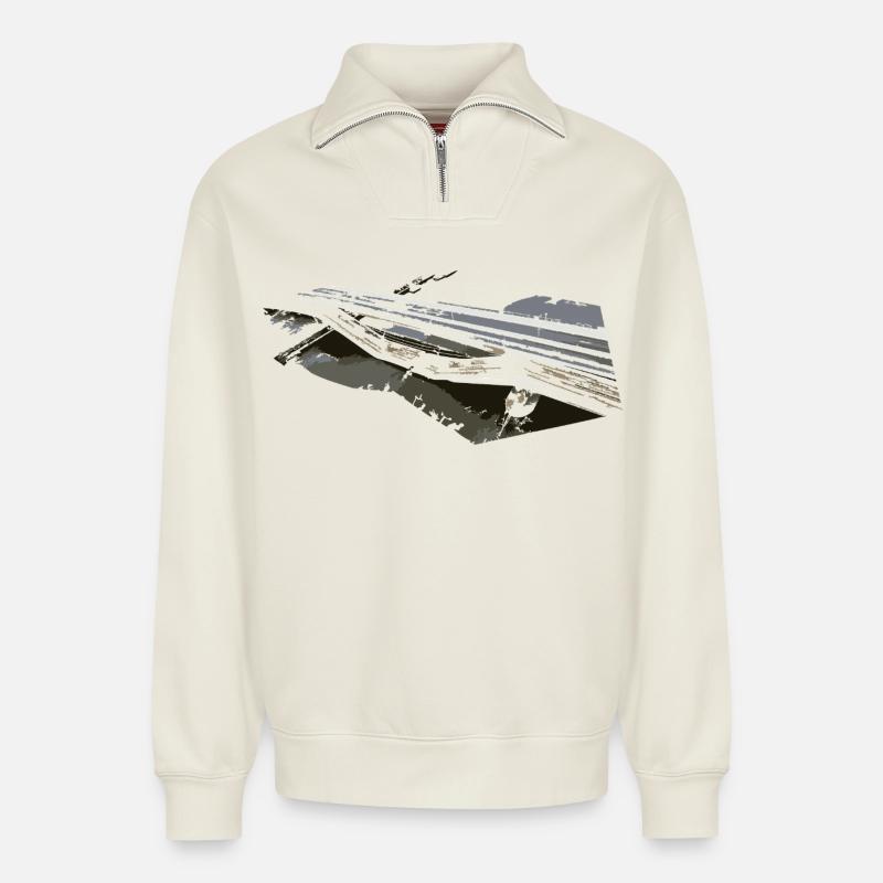 Brückeneinsturz - Relaxed Unisex Organic Half Zip Sweatshirt – von SPREAD - Naturweiß