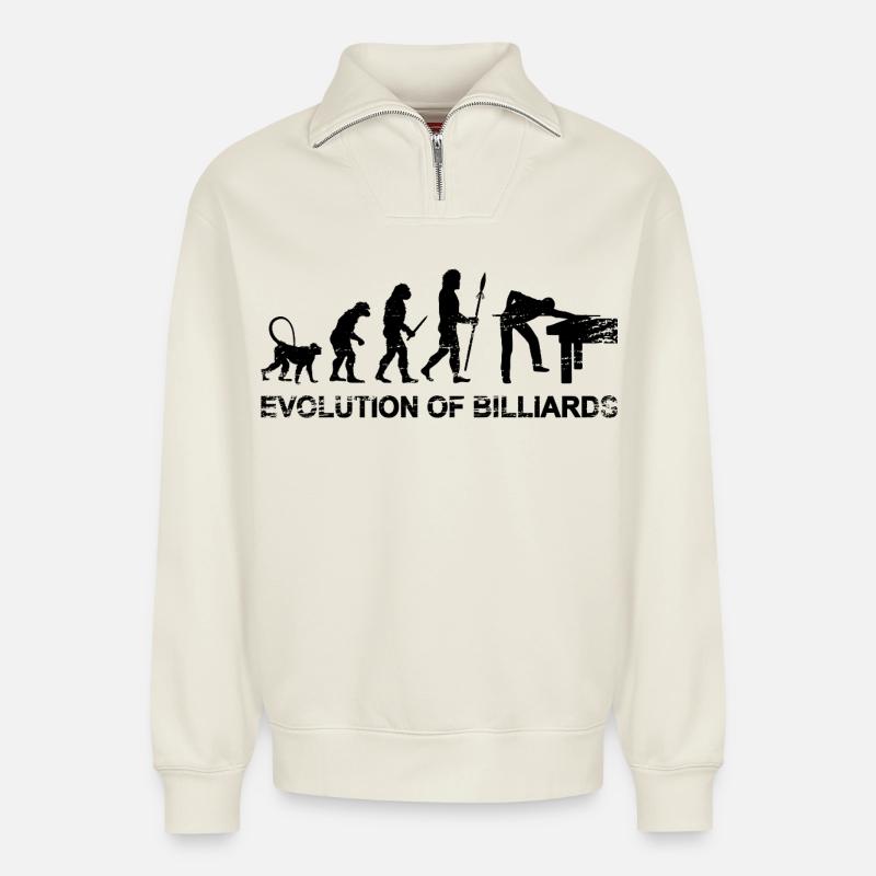 Billiards Evolution - Relaxed Unisex Organic Half Zip Sweatshirt – by SPREAD - off white