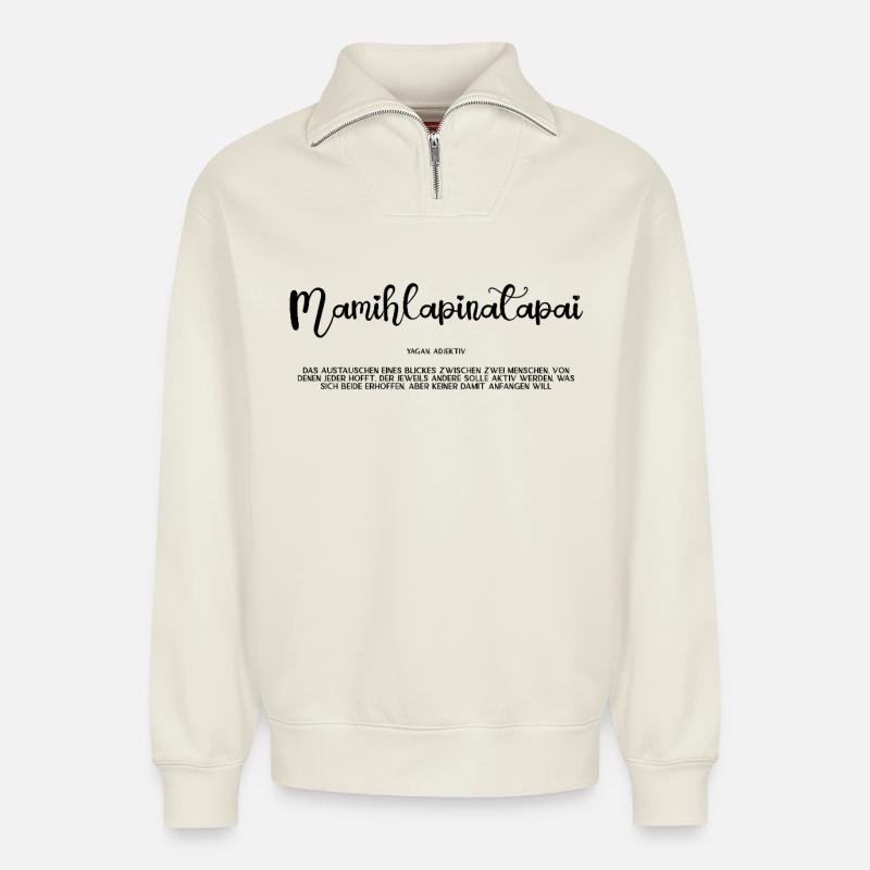 mamihlapinatapai - Relaxed Unisex Organic Half Zip Sweatshirt – von SPREAD - Naturweiß