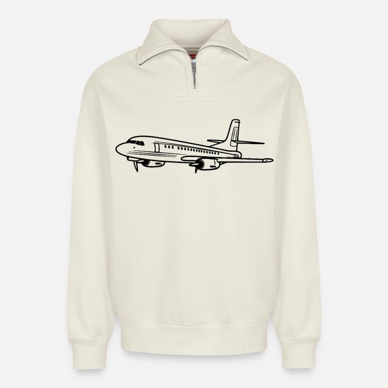Flugzeug Zeichnung - Relaxed Unisex Organic Half Zip Sweatshirt – von SPREAD - Naturweiß