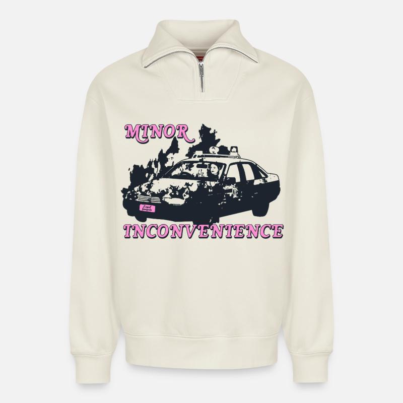 Minor Inconvenience Statement Design - Relaxed Unisex Organic Half Zip Sweatshirt – von SPREAD - Naturweiß
