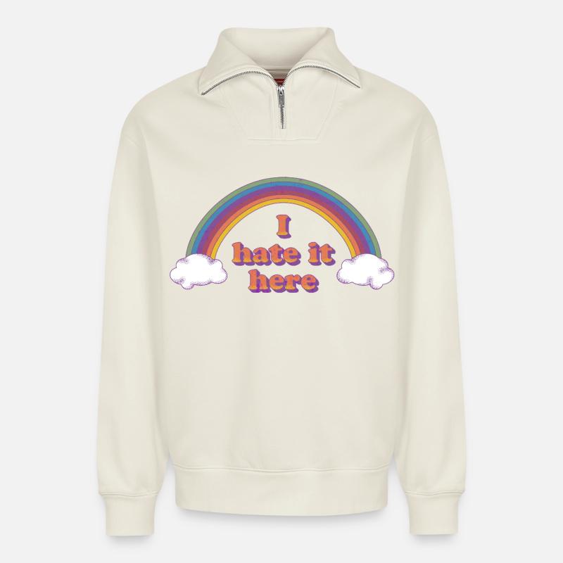 Ironischer Regenbogen-Fluch - Relaxed Unisex Organic Half Zip Sweatshirt – von SPREAD - Naturweiß