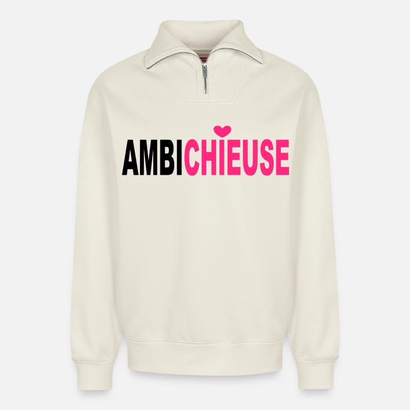  Ambichieuse  - Sweat unisexe décontracté en coton biologique à demi-zip – de SPREAD - blanc cassé