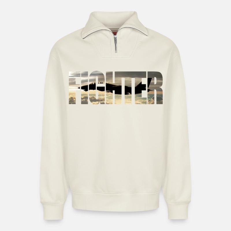 Fighter F-14 Tomcat - Relaxed Unisex Organic Half Zip Sweatshirt – von SPREAD - Naturweiß