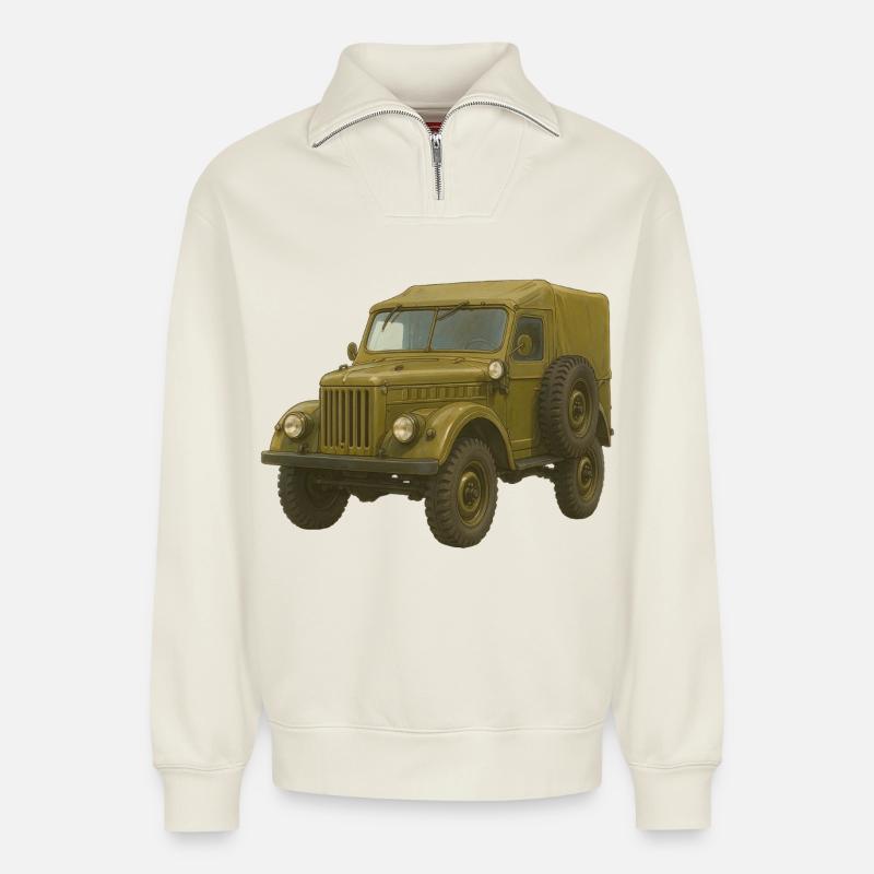 GAZ 69 - Relaxed Unisex Organic Half Zip Sweatshirt – von SPREAD - Naturweiß