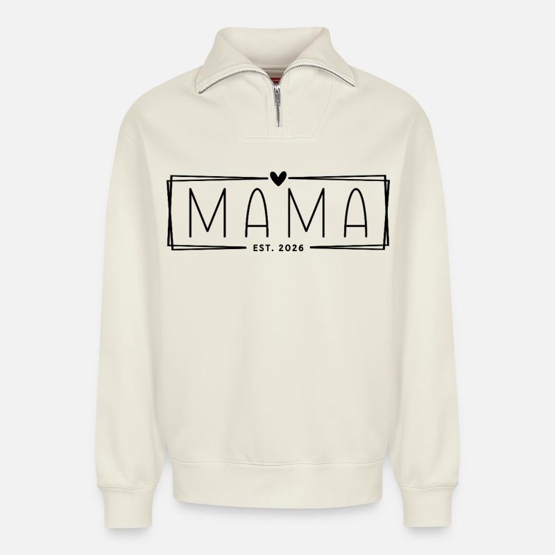 Mama Est. 2026 - Relaxed Unisex Organic Half Zip Sweatshirt – von SPREAD - Naturweiß