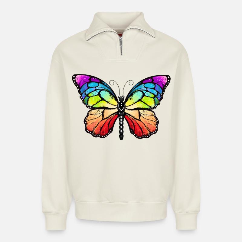 Rainbow pride butterfly - Relaxed Unisex Organic Half Zip Sweatshirt – by SPREAD - off white
