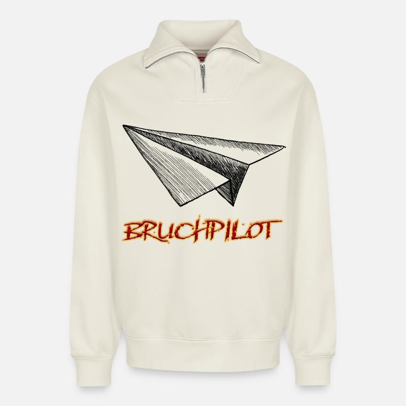 Pilote de crash - Sweat unisexe décontracté en coton biologique à demi-zip – de SPREAD - blanc cassé