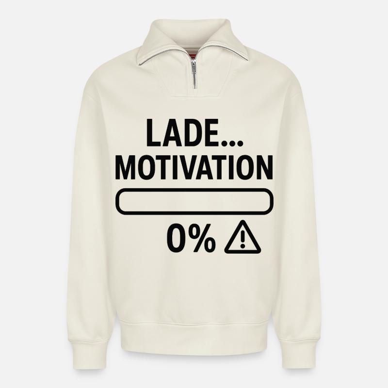Motivationsbalken auf Null - Relaxed Unisex Organic Half Zip Sweatshirt – von SPREAD - Naturweiß