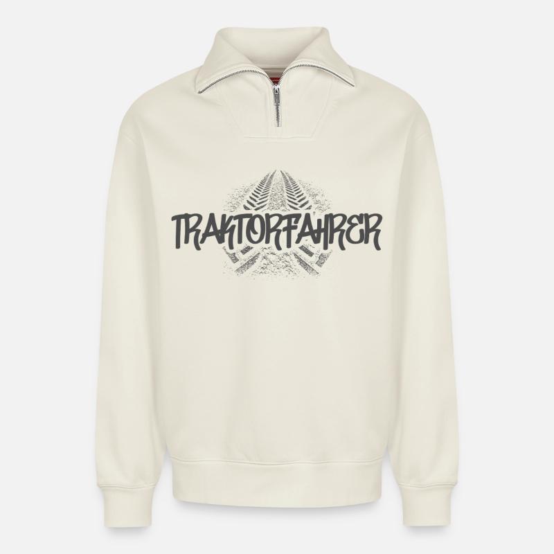 Traktorfahrer - Relaxed Unisex Organic Half Zip Sweatshirt – von SPREAD - Naturweiß
