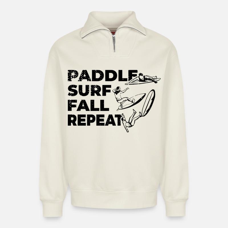 Funny surfer - Relaxed Unisex Organic Half Zip Sweatshirt – by SPREAD - off white