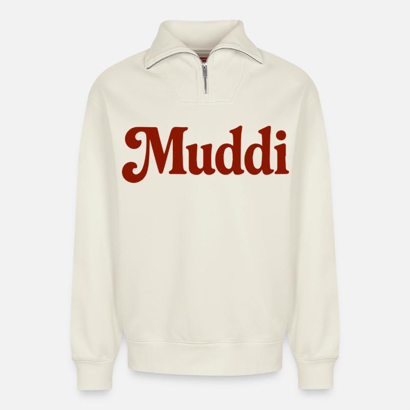 Herzstück Muddi - Relaxed Unisex Organic Half Zip Sweatshirt – von SPREAD - Naturweiß
