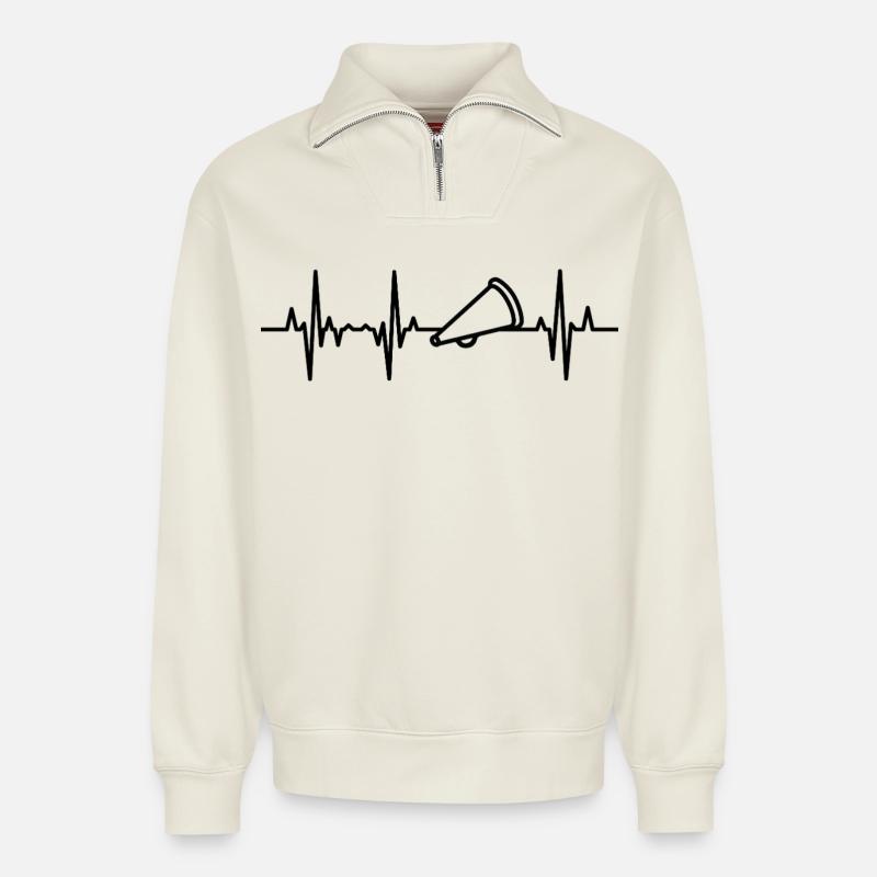 Megaphone Cardiogram - Relaxed Unisex Organic Half Zip Sweatshirt – by SPREAD - off white