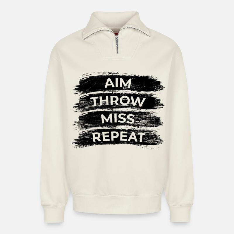Darts Routine - Relaxed Unisex Organic Half Zip Sweatshirt – von SPREAD - Naturweiß