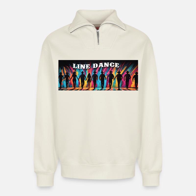 Line dance group dancing - Relaxed Unisex Organic Half Zip Sweatshirt – by SPREAD - off white