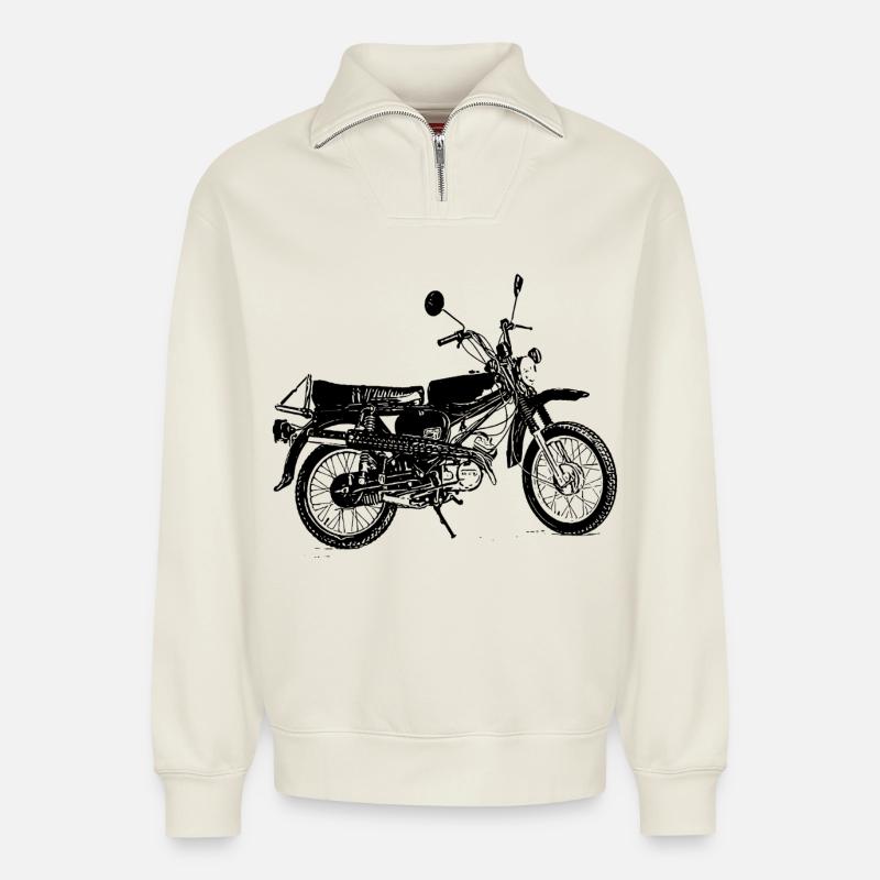Zweitakt im Blut - Relaxed Unisex Organic Half Zip Sweatshirt – von SPREAD - Naturweiß
