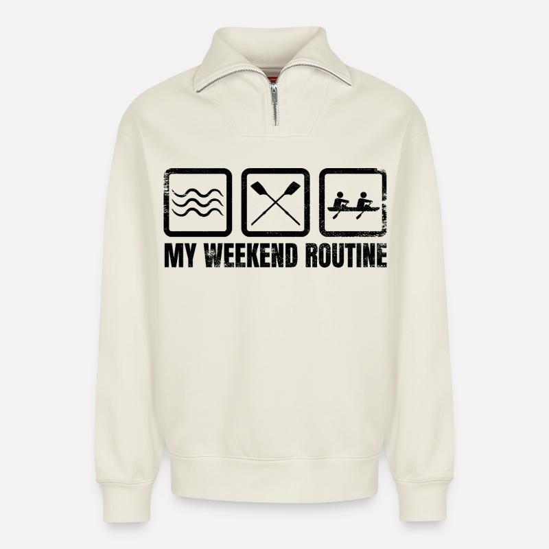 Meine Wochenendroutine - Relaxed Unisex Organic Half Zip Sweatshirt – von SPREAD - Naturweiß