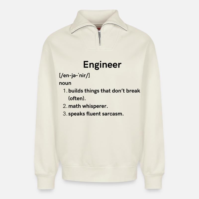 engineer  - Relaxed Unisex Organic Half Zip Sweatshirt – by SPREAD - off white