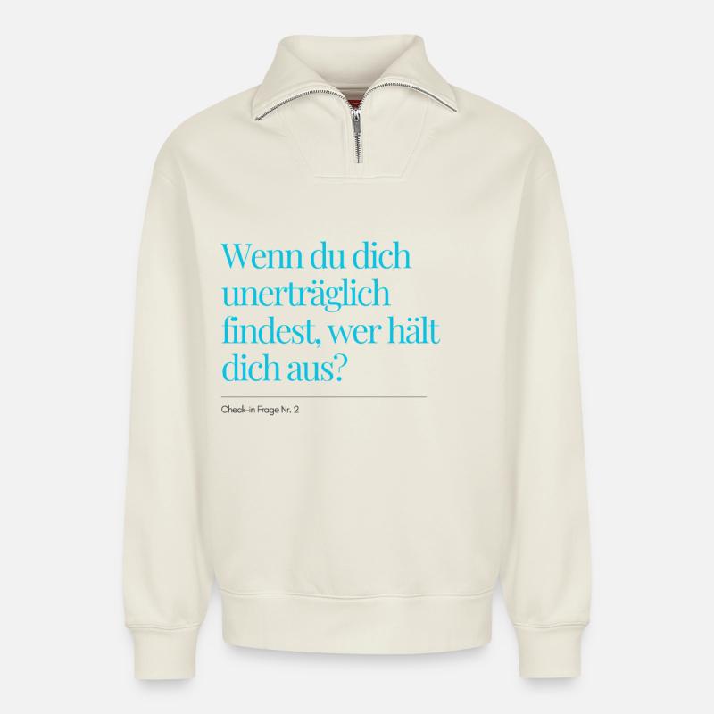 Check-in Frage Nr. 2 - Relaxed Unisex Organic Half Zip Sweatshirt – von SPREAD - Naturweiß