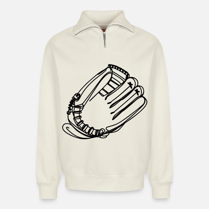 Baseball Handschuh Zeichnung - Relaxed Unisex Organic Half Zip Sweatshirt – von SPREAD - Naturweiß