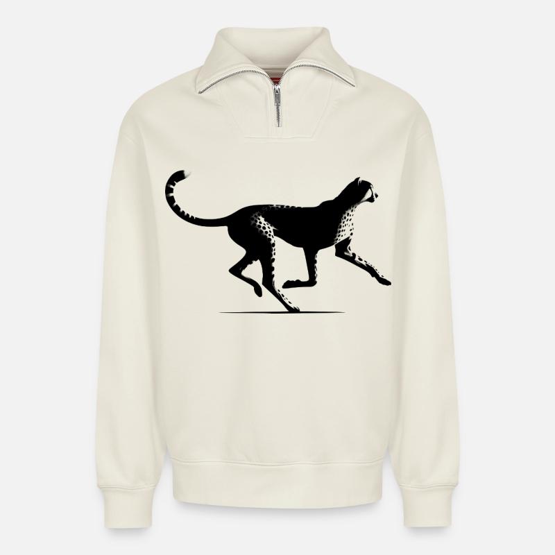 Gepard - Relaxed Unisex Organic Half Zip Sweatshirt – von SPREAD - Naturweiß