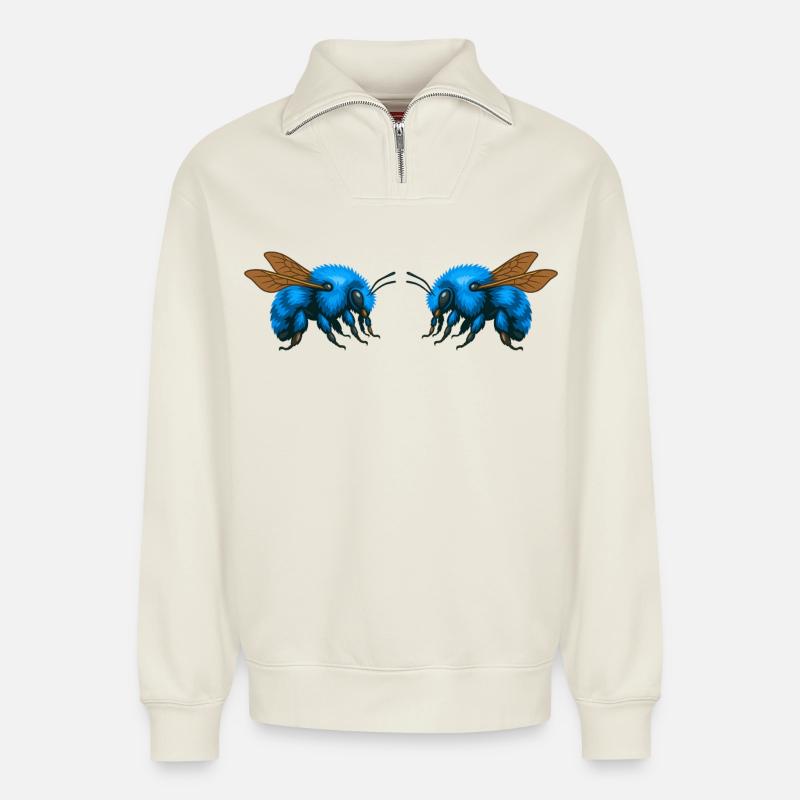 2Hummeln gespiegelt - Relaxed Unisex Organic Half Zip Sweatshirt – von SPREAD - Naturweiß