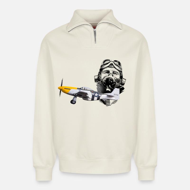 Pilot P-51 - Relaxed Unisex Organic Half Zip Sweatshirt – von SPREAD - Naturweiß