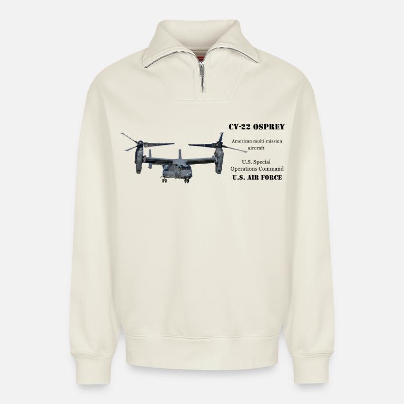 V-22 Osprey - Relaxed Unisex Organic Half Zip Sweatshirt – von SPREAD - Naturweiß